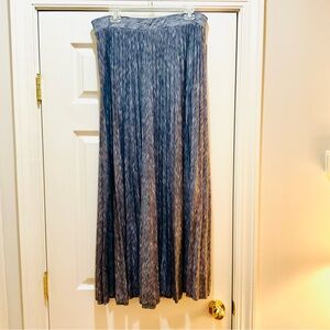 Blue and Gray Pleated A-Line Midi Skirt